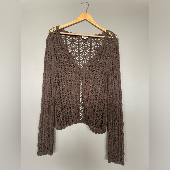 Caslon Sweaters - Caslon Brown Open-Knit V-Neck Women's Sweater Cardigan